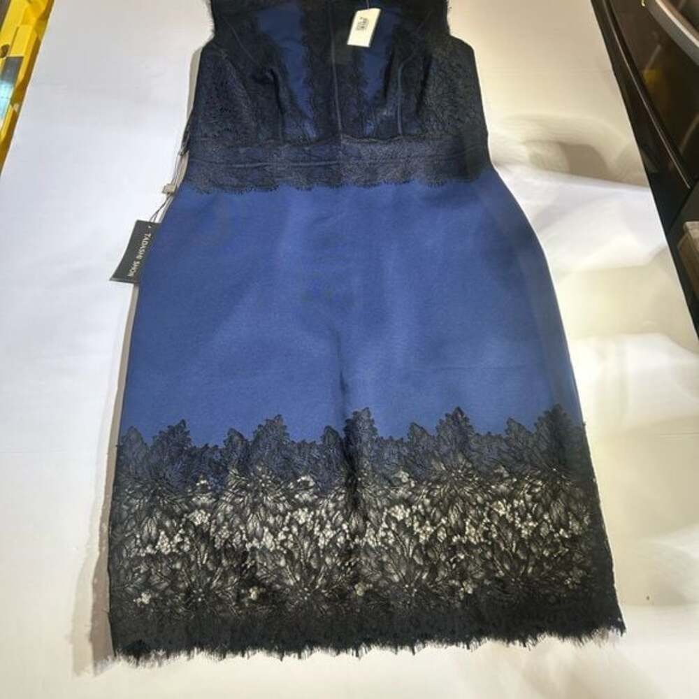 Tadashi Shoji Lace Overlay Sheath Dress Midnight Blue Black Size 14 NWT - Picture 2 of 9